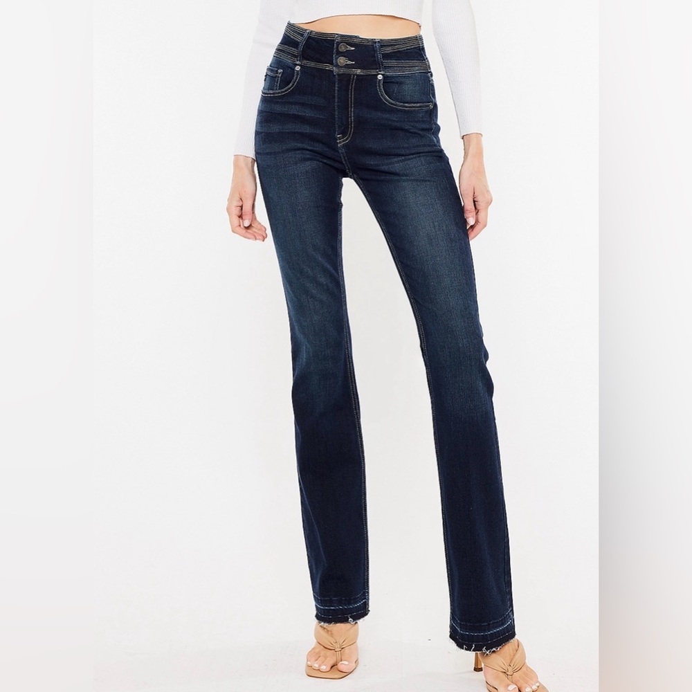 KanCan Dark High Rise Double Button Bootcut Jeans Size 24